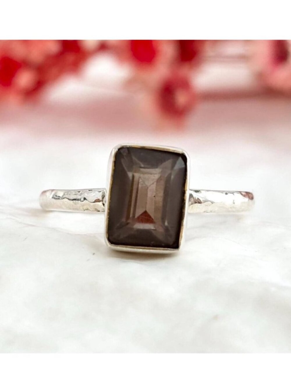 Smokey Quartz Gemstone Minimalist Sterling Silver 925 Vintage Ring - sz 6.75